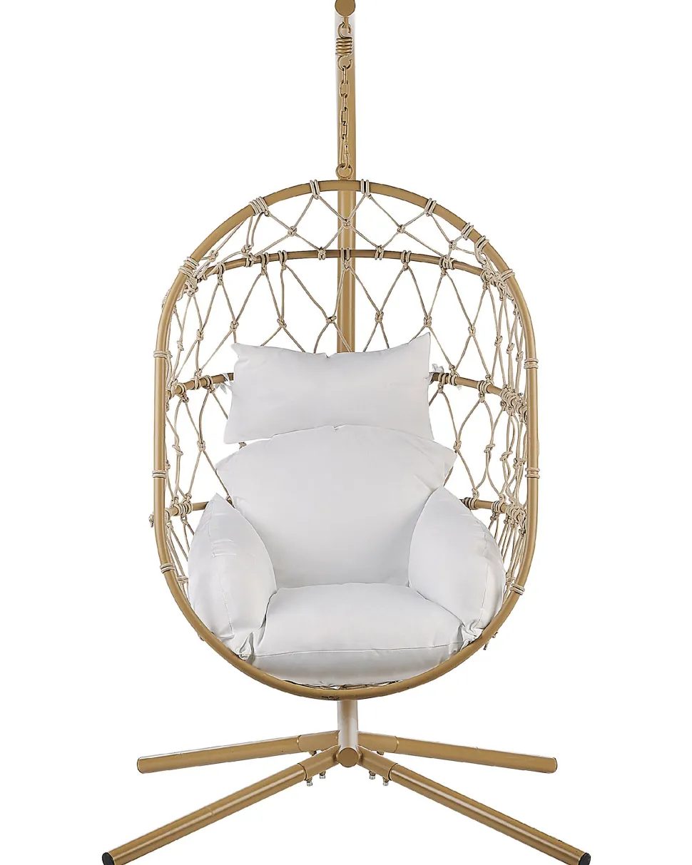 Cadeira Suspensa Em Rattan Creme Com Suporte Adria