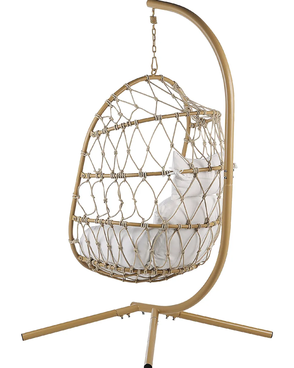 Cadeira Suspensa Em Rattan Creme Com Suporte Adria