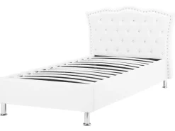 Cama De Solteiro Com Arrumação Em Pele Sintetica Branca 90 X 200 Cm Metz