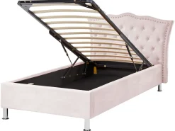 Cama De Solteiro Com Arrumação Em Veludo Rosa Pastel 90 X 200 Cm Metz