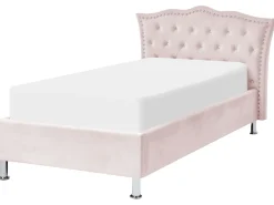 Cama De Solteiro Com Arrumação Em Veludo Rosa Pastel 90 X 200 Cm Metz