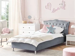 Cama De Solteiro Com Arrumação Em Veludo Cinzento 90 X 200 Cm Metz