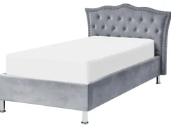 Cama De Solteiro Com Arrumação Em Veludo Cinzento 90 X 200 Cm Metz