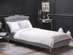 Cama De Solteiro Com Arrumação Em Veludo Cinzento Claro 90 X 200 Cm Metz