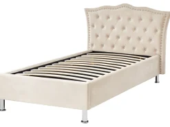 Cama De Solteiro Com Arrumação Em Veludo Creme 90 X 200 Cm Metz