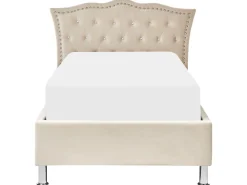 Cama De Solteiro Com Arrumação Em Veludo Creme 90 X 200 Cm Metz