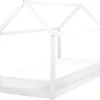 Cama De Solteiro Em Forma De Casa Em Madeira De Pinho Branca 90 X 200 Cm Tosse