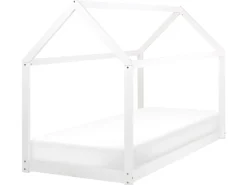 Cama De Solteiro Em Forma De Casa Em Madeira De Pinho Branca 90 X 200 Cm Tosse