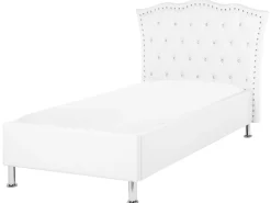 Cama De Solteiro Em Pele Sintetica Branca 90 X 200 Cm Metz