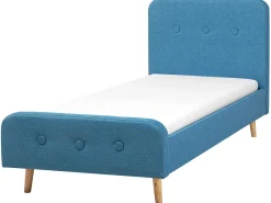 Cama De Solteiro Em Tecido Azul Escuro 90 X 200 Cm Rennes