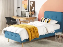 Cama De Solteiro Em Tecido Azul Escuro 90 X 200 Cm Rennes