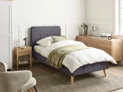 Cama De Solteiro Em Tecido Cinzento Escuro 90 X 200 Cm Rennes