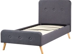 Cama De Solteiro Em Tecido Cinzento Escuro 90 X 200 Cm Rennes