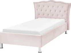 Cama De Solteiro Em Veludo Rosa Pastel 90 X 200 Cm Metz