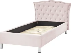 Cama De Solteiro Em Veludo Rosa Pastel 90 X 200 Cm Metz