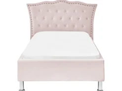 Cama De Solteiro Em Veludo Rosa Pastel 90 X 200 Cm Metz