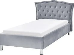 Cama De Solteiro Em Veludo Cinzento 90 X 200 Cm Metz