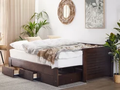 Cama Dupla Com Arrumação Em Madeira Castanha Escura 90/180 X 200 Cm Cahors