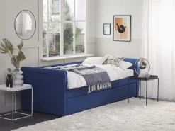Cama Dupla Em Tecido Azul Marinho 90 X 200 Cm Libourne