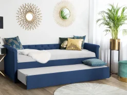 Cama Dupla Em Tecido Azul Marinho 80 X 200 Cm Libourne