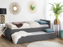 Cama Dupla Em Tecido Cinzento Escuro 80 X 200 Cm Marmande