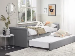 Cama Dupla Em Tecido Cinzento Claro 90 X 200 Cm Libourne