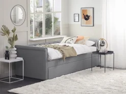 Cama Dupla Em Tecido Cinzento Claro 90 X 200 Cm Libourne