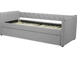 Cama Dupla Em Tecido Cinzento Claro 90 X 200 Cm Libourne