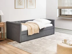 Cama Dupla Em Tecido Cinzento Escuro 90 X 200 Cm Libourne