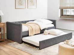 Cama Dupla Em Tecido Cinzento Escuro 90 X 200 Cm Libourne