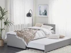 Cama Dupla Em Tecido Cinzento Claro 90 X 200 Cm Marmande