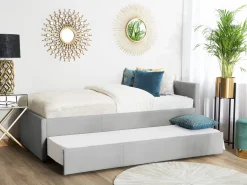 Cama Dupla Em Tecido Cinzento Claro 80 X 200 Cm Marmande