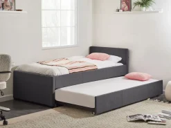 Cama Dupla Em Tecido Cinzento Escuro 90 X 200 Cm Marmande