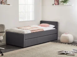 Cama Dupla Em Tecido Cinzento Escuro 90 X 200 Cm Marmande