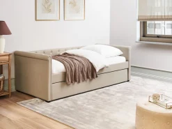 Cama Dupla Em Tecido Creme 90 X 200 Cm Libourne
