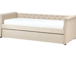 Cama Dupla Em Tecido Creme 90 X 200 Cm Libourne