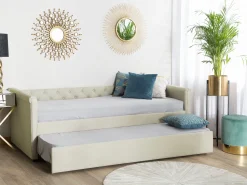 Cama Dupla Em Tecido Creme 80 X 200 Cm Libourne