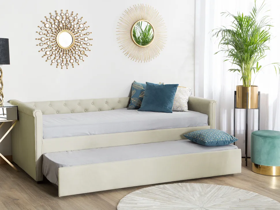 Cama Dupla Em Tecido Creme 80 X 200 Cm Libourne