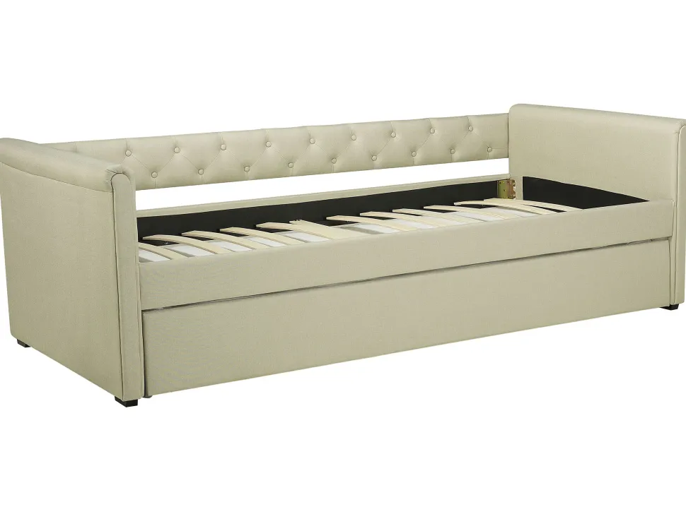 Cama Dupla Em Tecido Creme 80 X 200 Cm Libourne