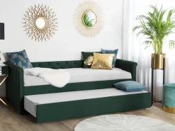 Cama Dupla Em Tecido Verde Escuro 80 X 200 Cm Libourne