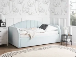 Cama Dupla Em Veludo Azul Claro 90 X 200 Cm Eyburie