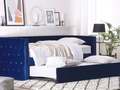 Cama Dupla Em Veludo Azul Marinho 90 X 200 Cm Gassin