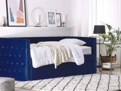 Cama Dupla Em Veludo Azul Marinho 90 X 200 Cm Gassin