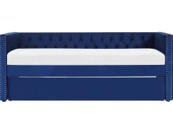 Cama Dupla Em Veludo Azul Marinho 90 X 200 Cm Gassin