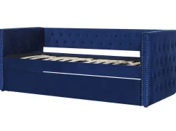 Cama Dupla Em Veludo Azul Marinho 90 X 200 Cm Gassin