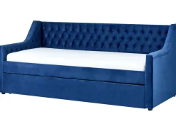 Cama Dupla Em Veludo Azul Marinho 90 X 200 Cm Montargis