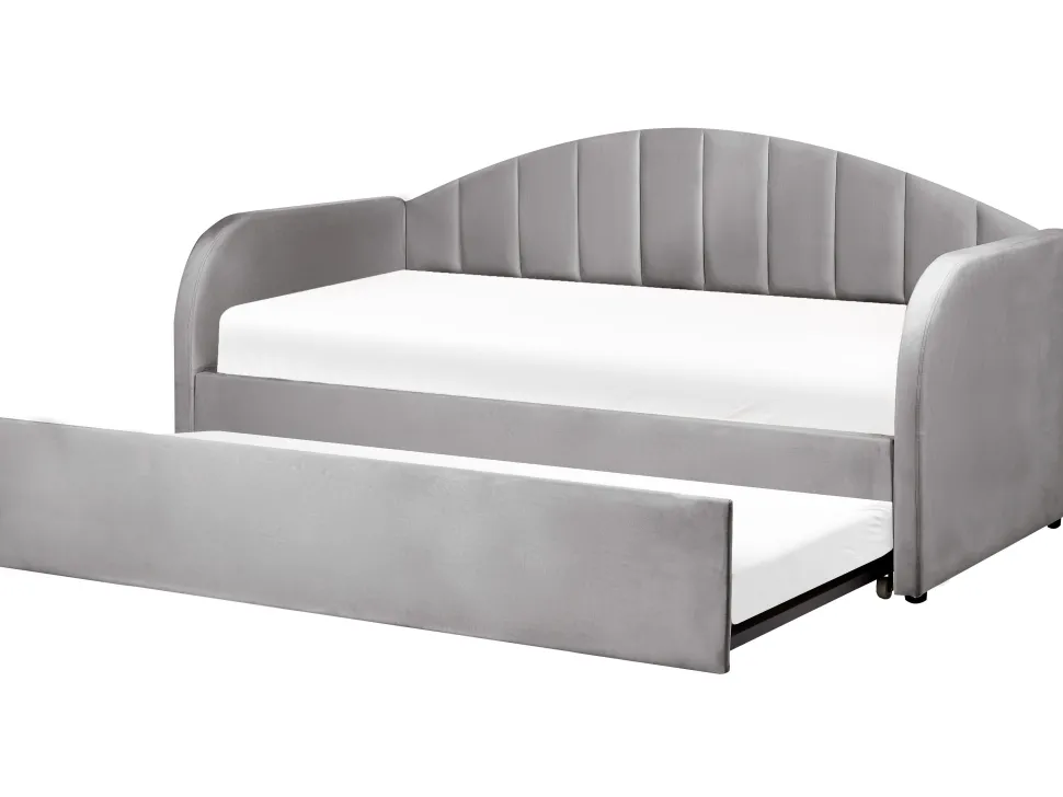 Cama Dupla Em Veludo Cinzento 90 X 200 Cm Eyburie