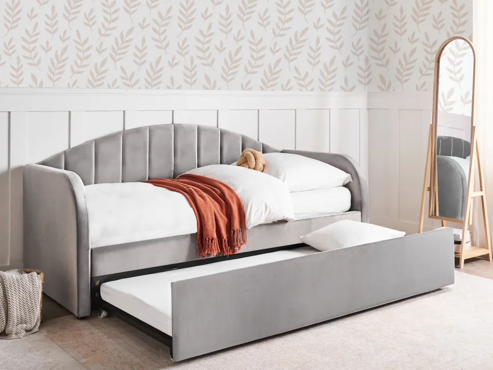 Cama Dupla Em Veludo Cinzento 90 X 200 Cm Eyburie