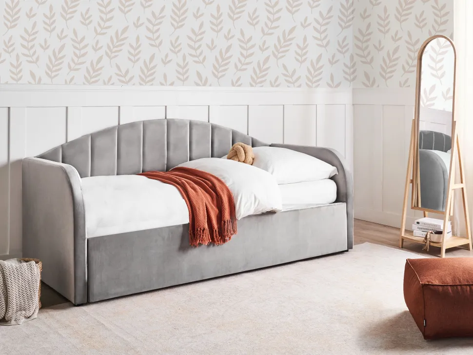 Cama Dupla Em Veludo Cinzento 90 X 200 Cm Eyburie
