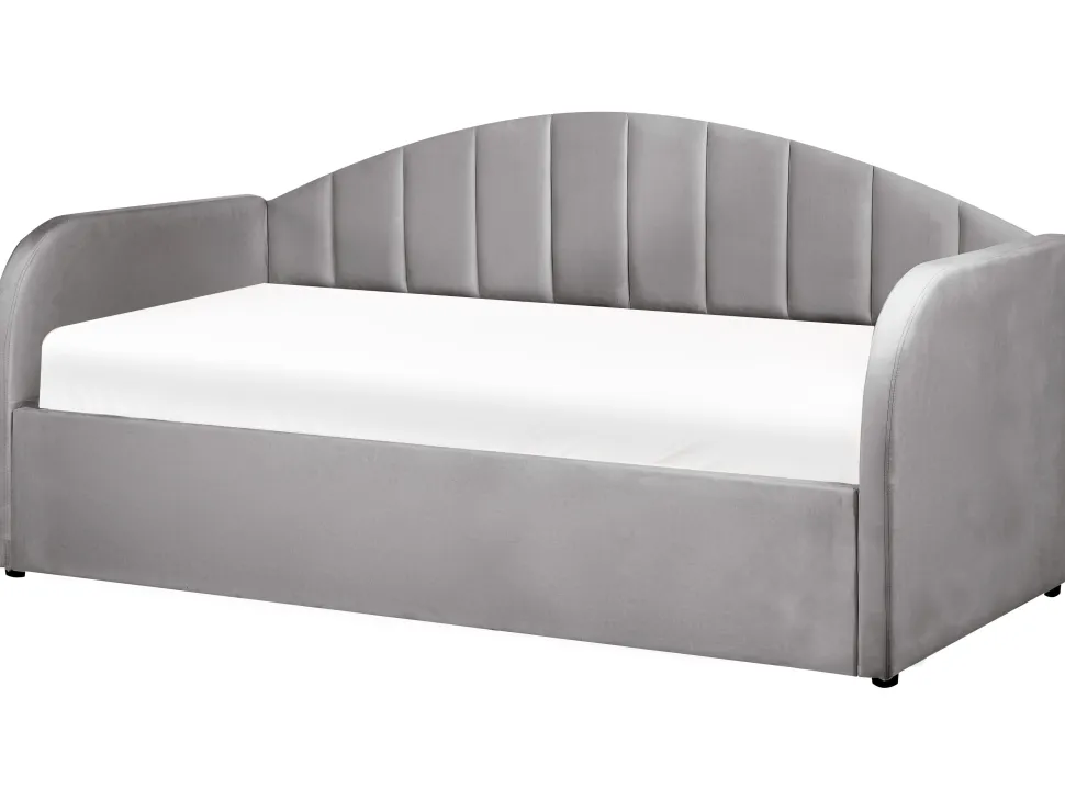 Cama Dupla Em Veludo Cinzento 90 X 200 Cm Eyburie